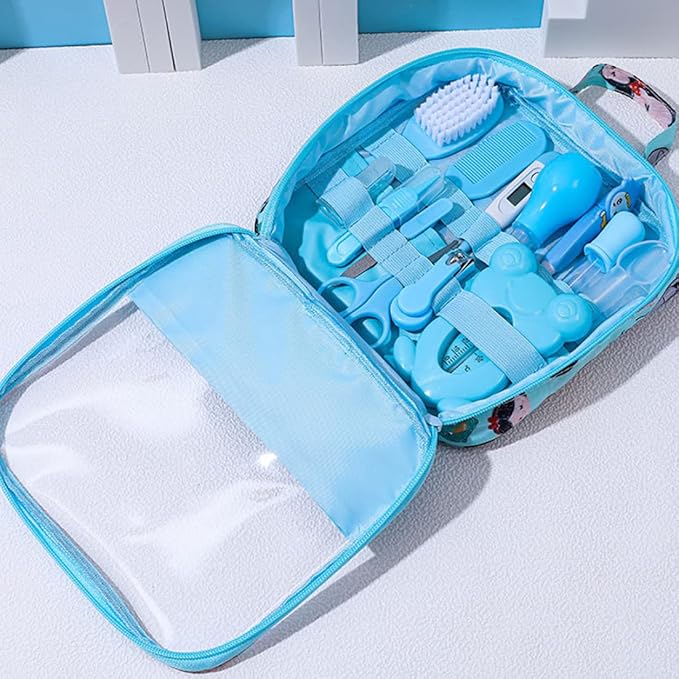 Baby Healthcare and Grooming Kit Baby Nasal Aspirator Nail Clipper Hairbrush Set Newborn Daily Cleaning Care Kit 13 PCS/Set, Style A, Blue, Safety First Baby Healthcare kit