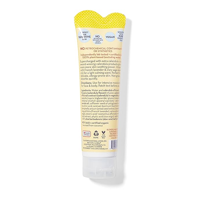 California Baby Calendula Cream | 100% Plant-Based Moisturizer | Lavender Baby Lotion | Face Moisturizer For Dry Skin | Hypoallergenic | 1.8 oz / 51g