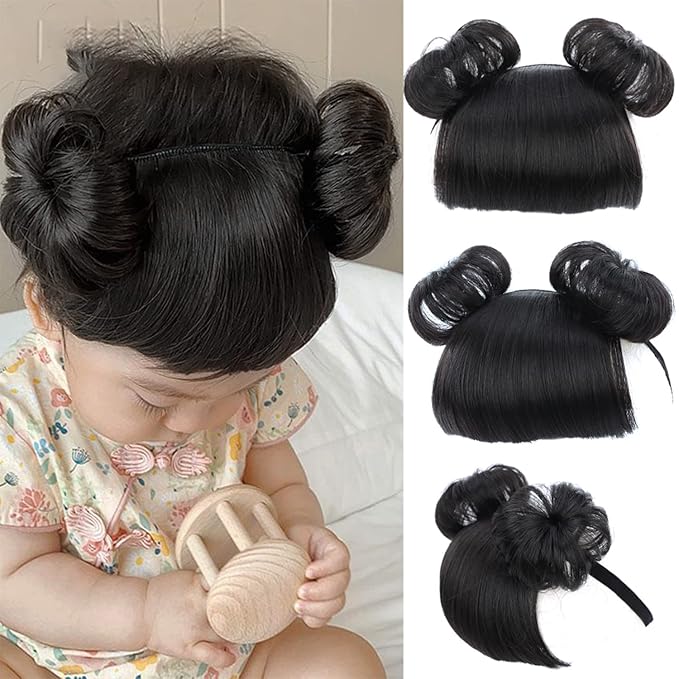 1 Pack Baby Wig Braid Hairband for Kids, Children's Fake Bangs Headband with Head Buckle for COS Hair Accessories (Black)