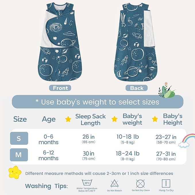 ZIGJOY Sleep Sack Swaddle 1.0 TOG Baby Wearable Blanket 100% Cotton Baby Swaddle Blanket for Newborns 0-6 Months for Boy Girl, Space