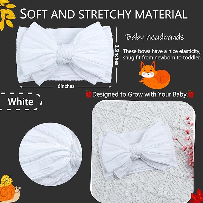 LemonSpace Handmade Baby Girls Bows Soft Stretchy Nylon Hair Bands Hair Accessories Baby headbands with Bows for Newborn Baby Girls Infant Toddlers Kids(White