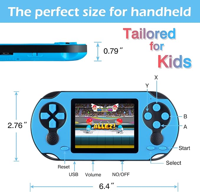 16 Bit Handheld Game for Kids Adults, 3.0'' Large Screen Preloaded 230 HD Classic Retro Video Games with USB Rechargeable Battery & 3 Game Cartridges for Birthday Gift for Kids 4-12 (Blue)