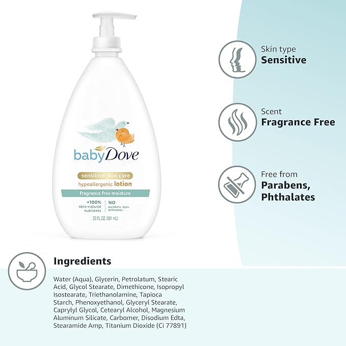 Baby Dove Face and Body Lotion for Sensitive Skin Moisture Fragrance-Free Baby Lotion 20 oz