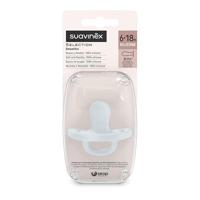 Color Essence SX PRO Silicone Baby Pacifier 1Pk, Made with 100% Soft Silicone, Baby Essentials Perfect for Breastfeeding Babies, Designed in Spain, 6-18 Mths, Blue
