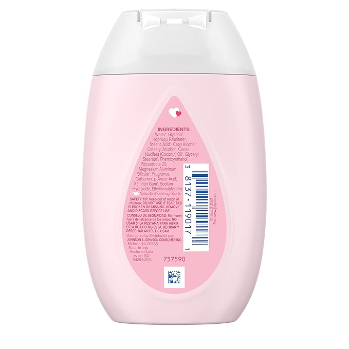 Johnson's Moisturizing Mild Pink Baby Lotion with Coconut Oil for Delicate Baby Skin, Paraben-, Phthalate- & Dye-Free, Hypoallergenic & Dermatologist-Tested, Baby Skin Care, 3.4 Fl. Oz (Pack of 3)