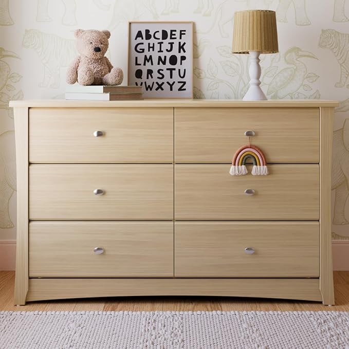 Storkcraft Crescent 6-Drawer Dresser (Driftwood)– GREENGUARD Gold Certified, Brown Dresser for Bedroom, Kids & Nursery Storage Chest, Safety Interlocking Drawers, Pre-Installed Tracks, Kids Chest