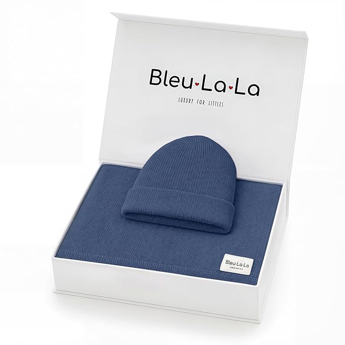 Baby Gift Set - Organic Cotton Newborn Blanket Essentials, Thoughtful Baby Shower & New Baby Gift for Boys & Girls (Luxe - Denim Blue)