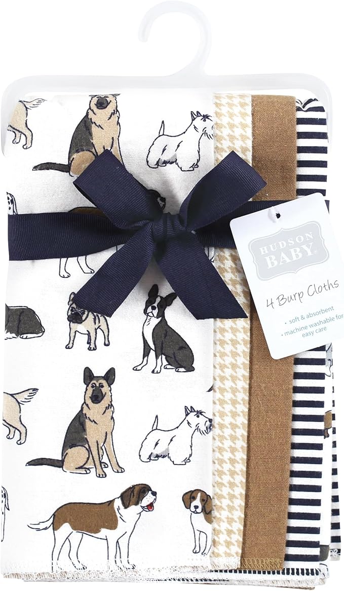 Hudson Baby Cotton Poly Flannel Burp Cloths Multipack, Handsome Dogs 8-Pack, One Size
