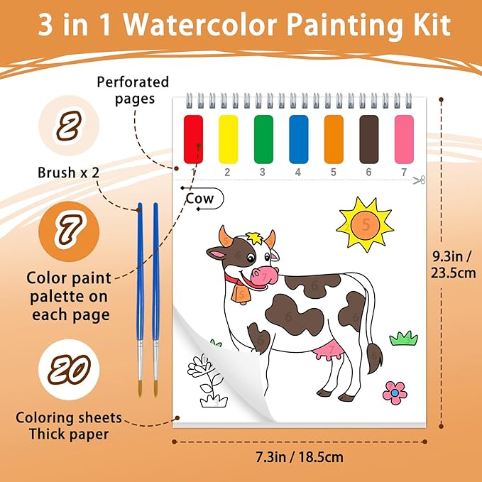 SOCOLER Paint with Water Coloring Books for Toddlers, Farm Theme Mess Free Watercolor Painting Papers for Kids Water Color Paint Kit Art Craft Gift for Ages 1-3, 4-8