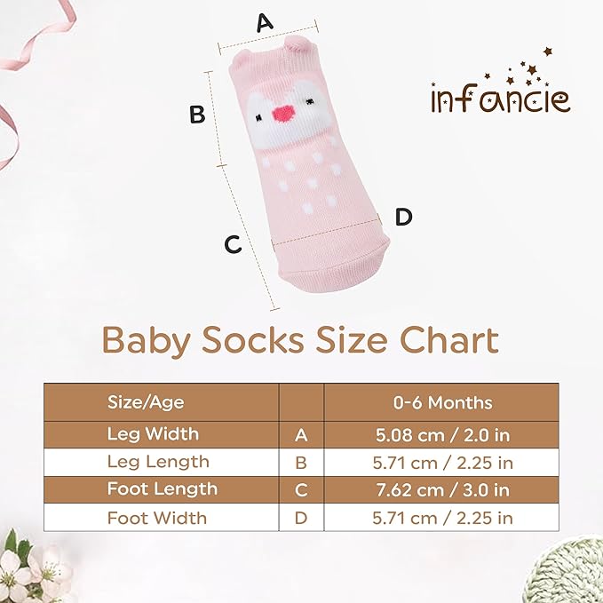 Organic Cotton Baby Socks 0-6 Months Soft for Infants Breathable, Newborn Socks Girls boys Animal Design