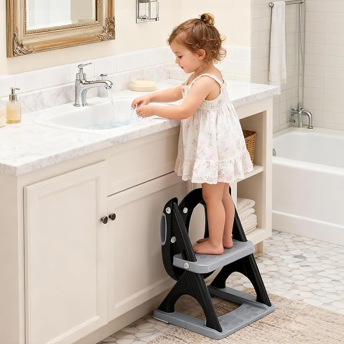 Potty Training Seat ，SKYROKU Potty Training Toilet with Step Stool Ladder, for Kids Boys Girls Toddlers - Comfortable Safe Potty Seat with Anti-Slip Pads Ladder (8898 Black)