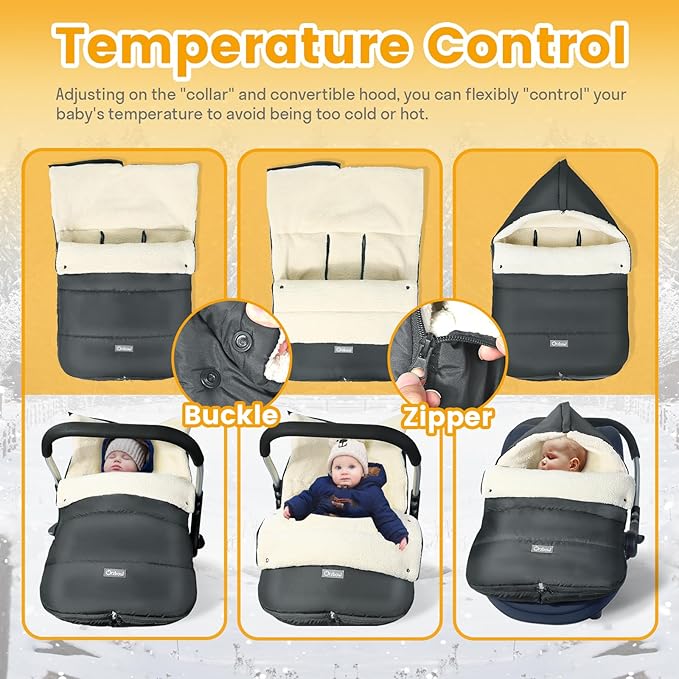 Ivywind Winter Car Seat Cover Baby, Universal Car Seat Footmuff with Convertible Hood for Cold Weather, Removable Carseat Waterproof Covers for Infant Boy&Girl, Machine Washable, Dark Gray