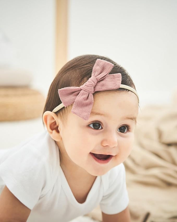 jollybows 12pcs Baby Girls Hair Bows Nylon Elastic Headband Hair Accessories for Infants Toddlers Newborn