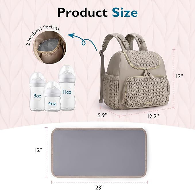 mommore Diaper Bag Backpack, Stylish Travel Baby Bag with Insulated Pockets, Changing Pad and Stroller Straps for Toddler (S-Purple, Small-17L)