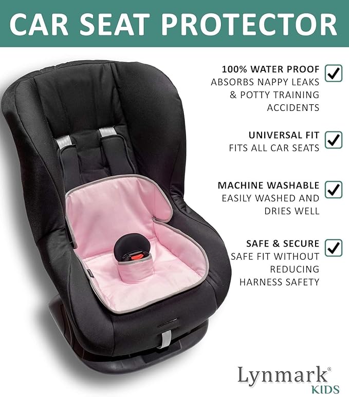 Lynmark® Potty Training Car Seat Protector Cover - Waterproof Soft Piddle Pads for Toddlers and Baby Carseat - Travel-Friendly Universal Washable Liner Mat for Spills, Nappy Leaks, Accidents - Pink
