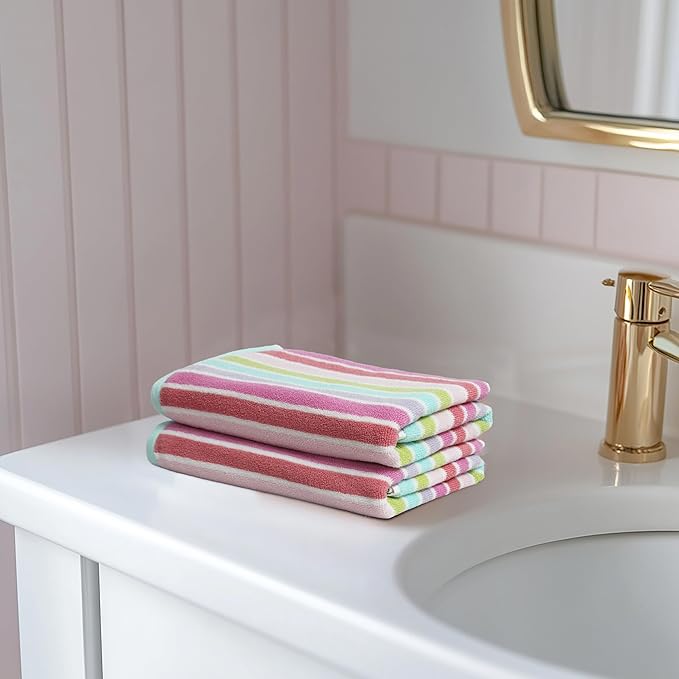 ORIGINAL KIDS Hand Towels - Set of 6 Yarn Dyed Terry 100% Cotton Hand Towels - Super Soft Quick Dry Easy Care Absorbent Towels for Bathroom Kitchen Toddlers Children - 16 x 27 - Pink Multi