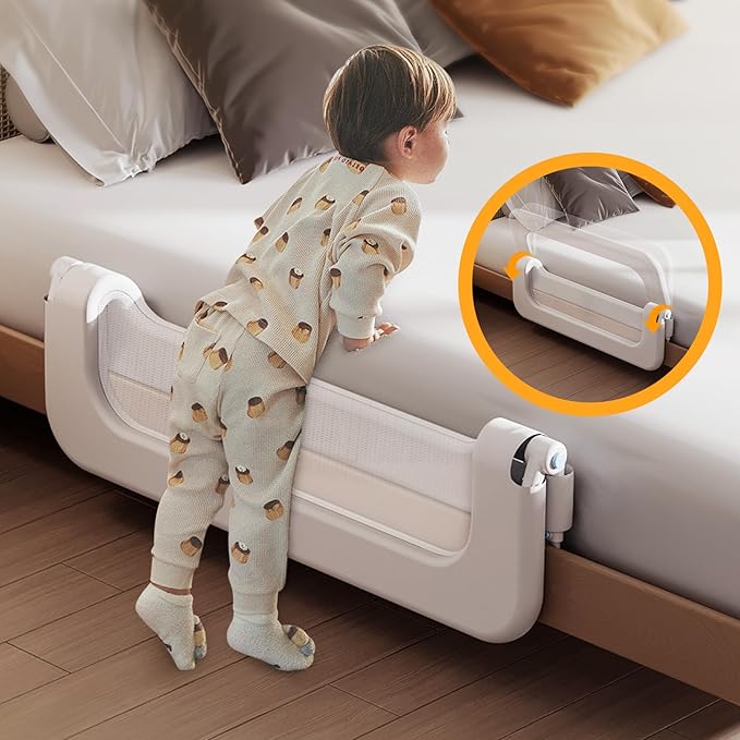 Baby Bed Guard Rail for Toddler - 32in Adjustable Heights, Swing Down Bedrail, Extra Tall Child Safety Side Railing Guards for Kids - Toddler Bed Rail for Queen, King, Twin, and Bunk Size Beds - Full