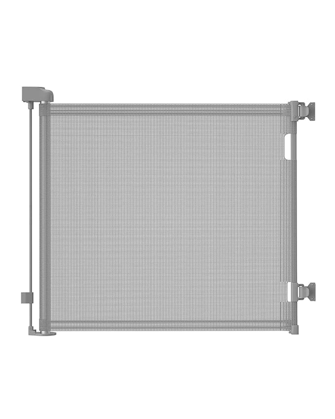 Retractable Baby Gate for Doorways and Stairs, Mesh Safety Gate for Pet, Indoor & Outdoor Use, One-Hand Operation, Easy Installation, 33.6" Tall, Expands to 55" Wide（Grey,33.6"x55")