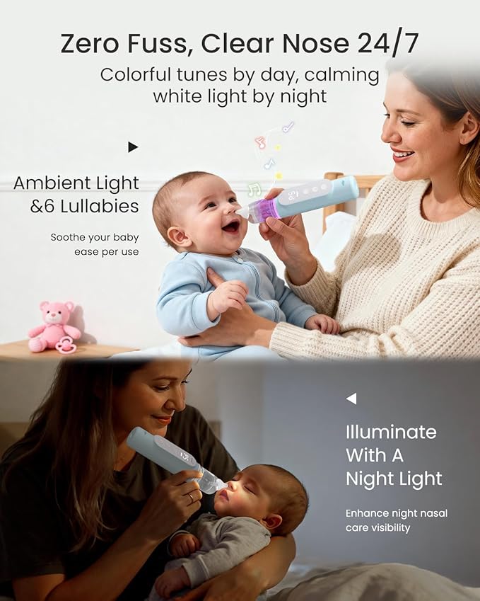 GROWNSY Nasal Aspirator for Baby, Upgraded 5 Suction Levels Baby Nose Sucker, IPX7 Waterproof Electric Nose Suction for Baby, Booger Sucker for Toddlers with Music & Light Functions (Blue)