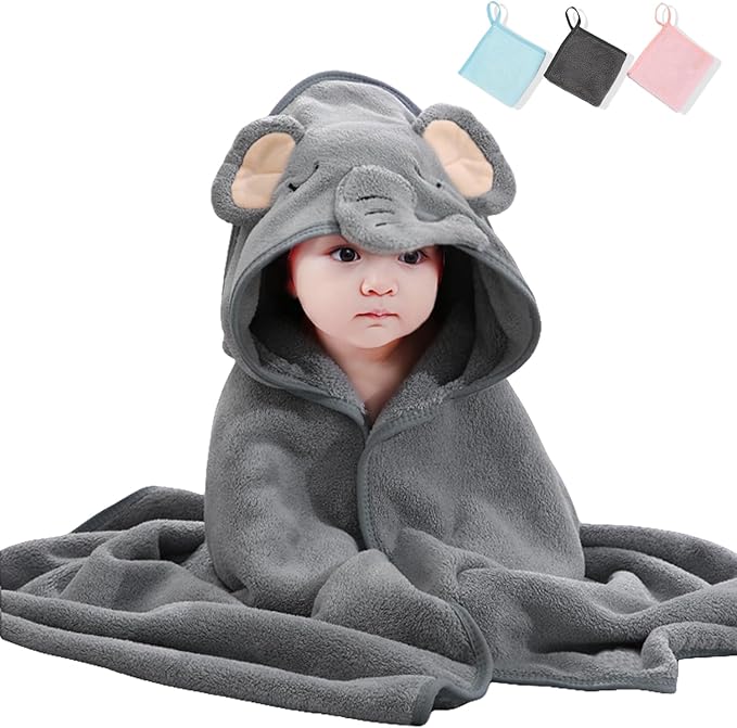 Baby Hooded Towel,31 * 31 in Toddler Bath Towels and Washcloths Set for Newborn Babies,Toallas de Baño para Bebe,Organic Infant Kids Boy Essentials 1-3
