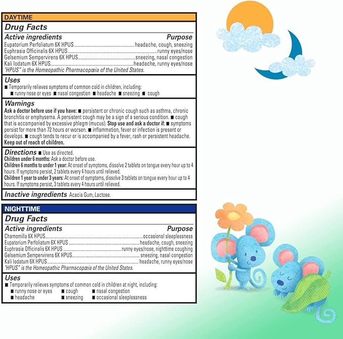 Hyland’s Baby Tiny Cold Tablets, Day and Night Value Pack, Infant and Baby Cold Medicine, Decongestant, Runny Nose and Cough Relief, 250 Quick-Dissolving Tablets