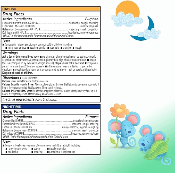 Hyland's Baby Tiny Cold Tablets, Day & Night Value Pack, Infant and Baby Cold Medicine, Decongestant, Runny Nose and Cough Relief, 250 Quick-Dissolving Tablets (Pack of 2)