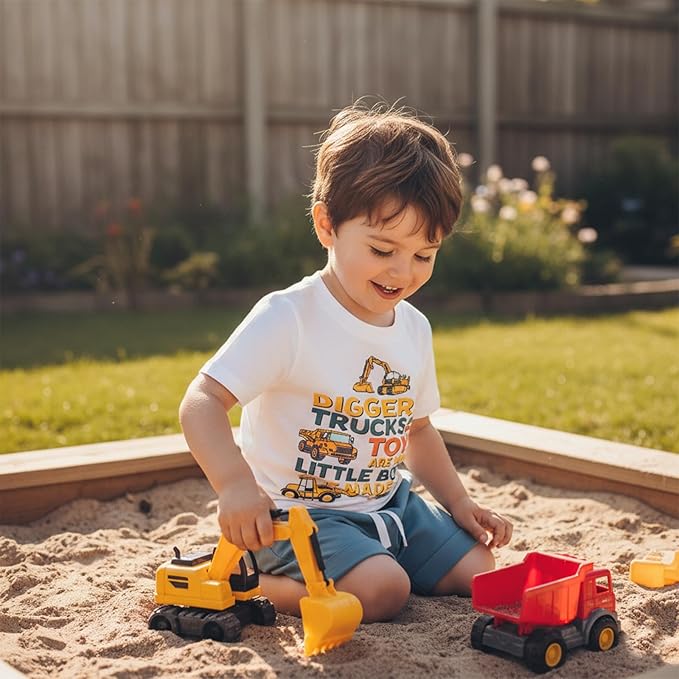 Toddler Baby Boy Clothes Summer Short Sleeve Trucks Tractors Print T-Shirt Tops Solid Color Shorts Set Casual Outfit