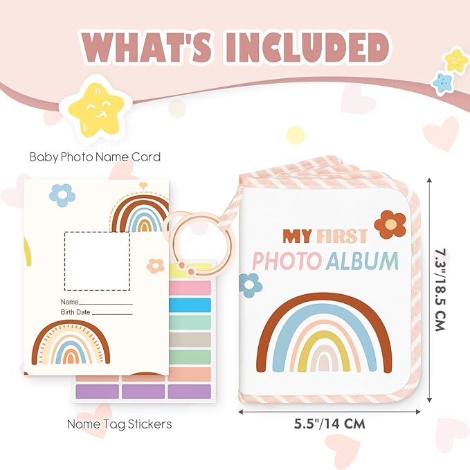 Lanpn Baby Photo Album Holds 17 4x6 Pictures, My First Soft Cloth Family Photo Book with Name Card Name Tag Stickers, Fabric Kid Memory Keepsake Gift for Baby Shower Newborn Toddler Boy Girl (Rainbow)