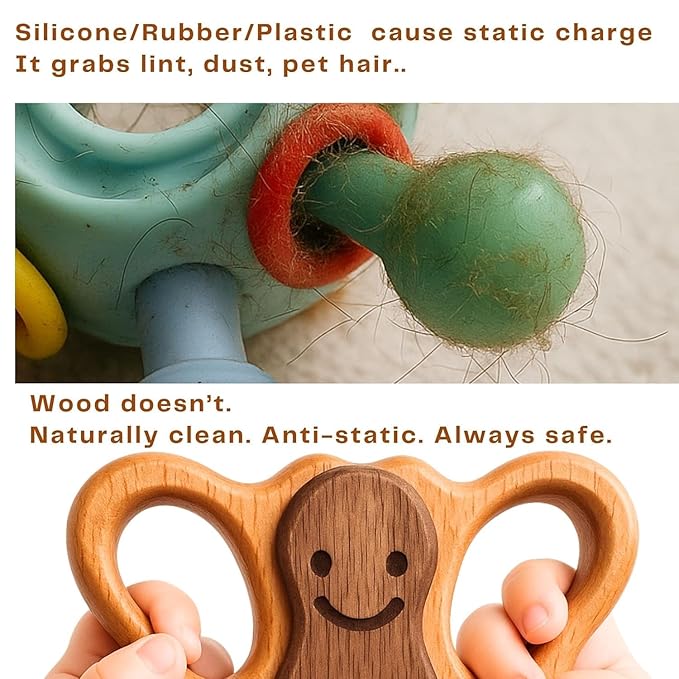 Baby Rattle Wooden Teether 0-12 Months - No BPA NO Plastic - Natural Montessori Baby Toys - Safe Teething Toys for Babies - 100% Beechwood Rattle Gift