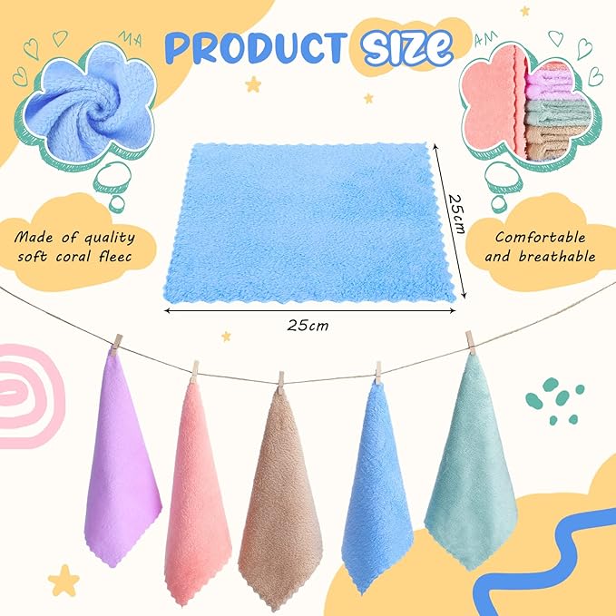 Handepo 100 Pack Baby Washcloths Bulk 10 x 10 Inch Microfiber Coral Fleece Baby Face Towels Absorbent and Soft Wash Cloths for Newborns Infants and Toddlers(Colorful)
