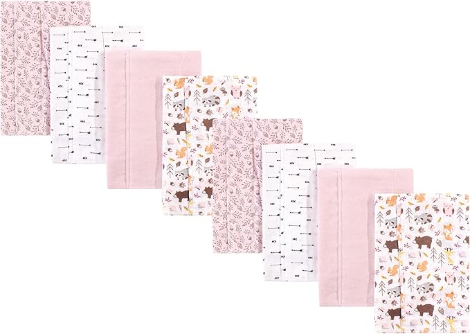 Hudson Baby Cotton Poly Flannel Burp Cloths Multipack, Girl Pinecone 8-Pack, One Size