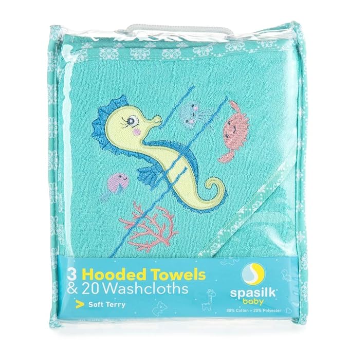 Spasilk Baby 23 Piece Bath Hooded Towels and Washcloths Set for Newborn Boys and Girls