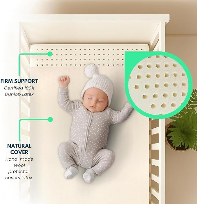 ORGANIC TEXTILES Organic Baby Mattress Topper with Wool Removable Cover - GOLS/GOTS Certified - Breathable, Hypoallergenic, 3" Portable (36"x26")
