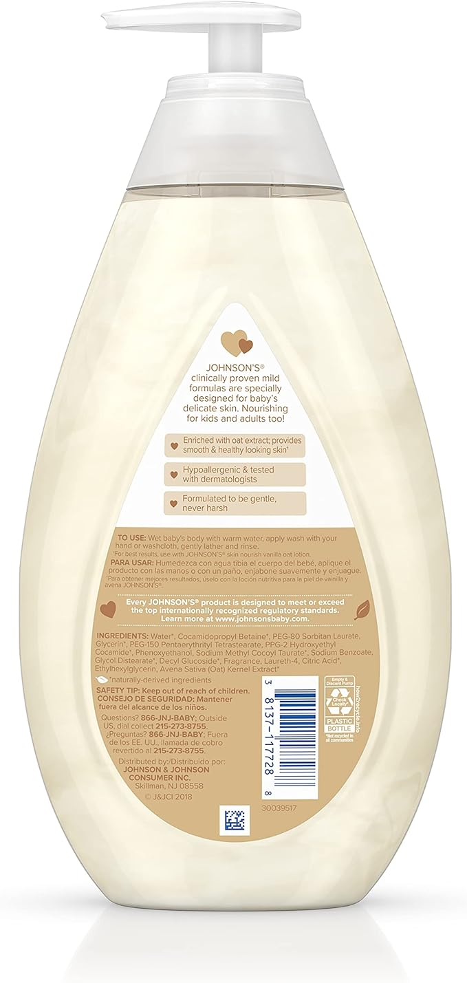Johnson's Skin Nourishing Baby Wash with Vanilla & Oat Extract, Hypoallergenic & Tear Free Baby Wash, 27.1 fl. oz