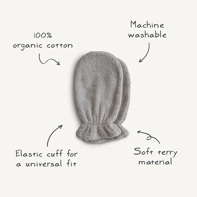 mushie Baby Bath Mitt | Organic Cotton | Pack of 2 (Fog)