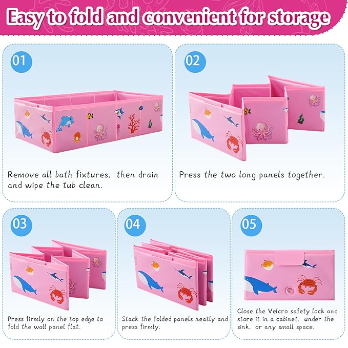 Portable Foldable Baby Bathtub with Drain Plug, 30" L x 15.2" W x 8.6" H Kids Travel Tub, Converts Shower to Tub, No Assembly Folds Flat for Storage, for Infant Toddler 6M-5 Years, Pink
