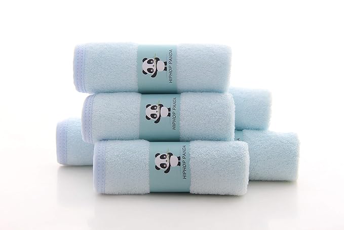 HIPHOP PANDA Baby Washcloths, Rayon Made from Bamboo - 2 Layer Ultra Soft Absorbent Newborn Bath Face Towel - Reusable Baby Wipes for Delicate Skin - Blue, 12 Pack