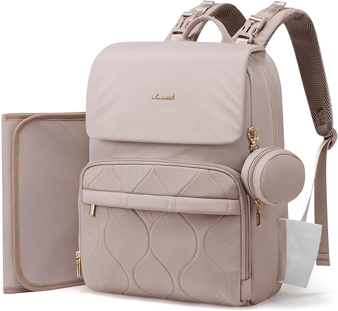 LOVEVOOK Diaper Bag Backpack, Baby Travel Bags for Boys & Girl, Toddler Waterproof Diaper Bag w/Changing Pad (Camel, 15.6''-Small)
