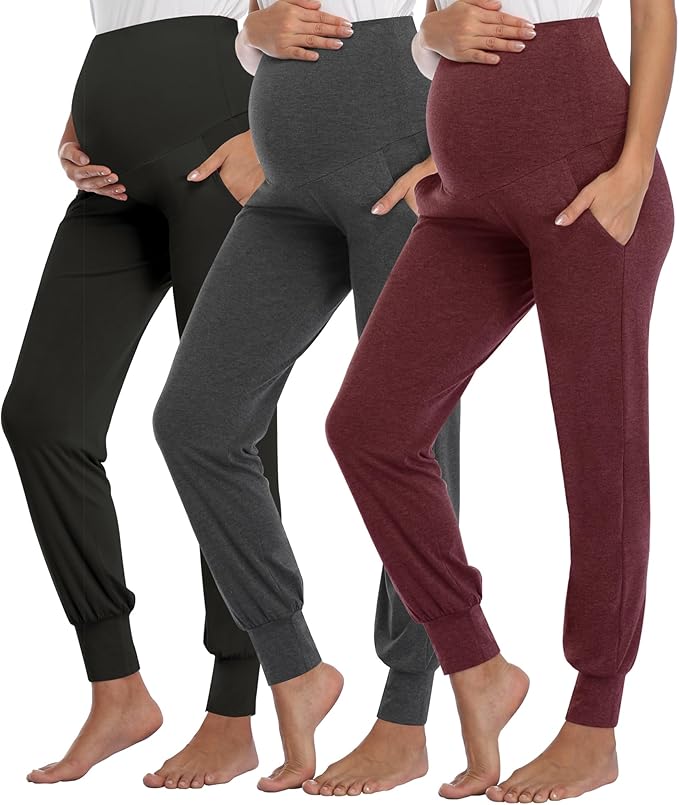 AMPOSH Women's Maternity Pants Stretchy Lounge Workout Sweatpants Casual Loose Comfy Pregnancy Joggers with Pockets