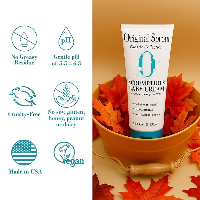 Original Sprout Scrumptious Baby Cream for Sensitive Skin & Diaper Rash, Gentle Non-Greasy Baby Lotion with Zinc Oxide & Calendula, Moisturizing Face & Body Cream, 8 fl oz