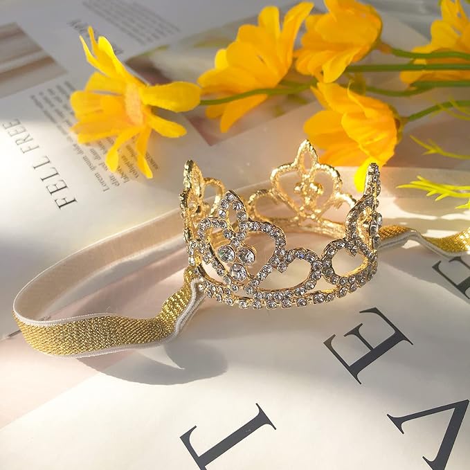 Baby Girl Infant Toddler Crystal Crown Tiara Gold Headband Baby Photography Headband Props, Gold