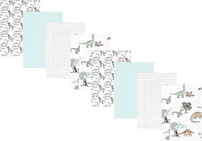 Hudson Baby Cotton Poly Flannel Burp Cloths Multipack, Neutral Dino World 8-Pack, One Size