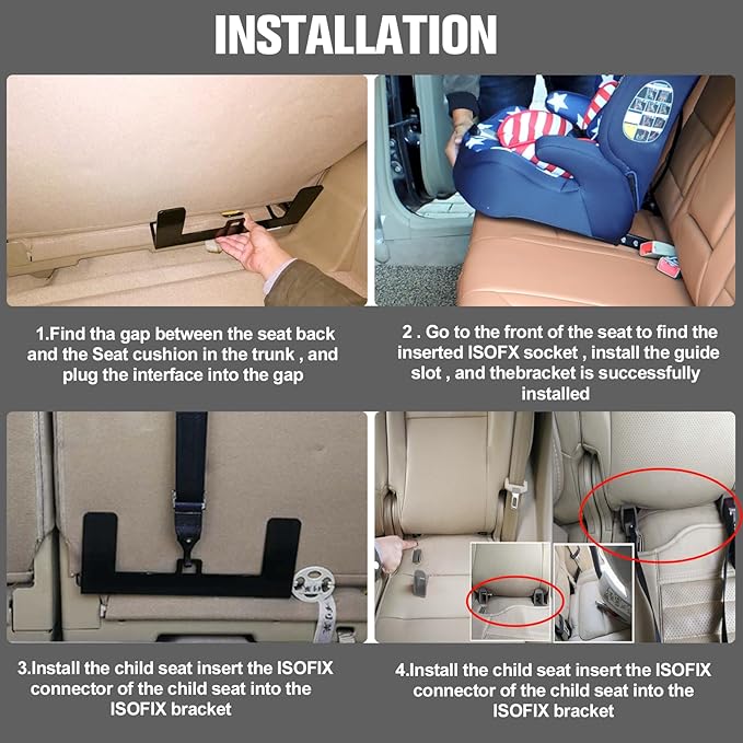 Universal Child Seat Anchor Kit Safe Cars Seat Mount Bracket, Universal ISOFIX Latch Interface Bracket Steel Latch for Sedans, SUVs and MPVs, ISOFIX Belt Connector 332*68*134mm