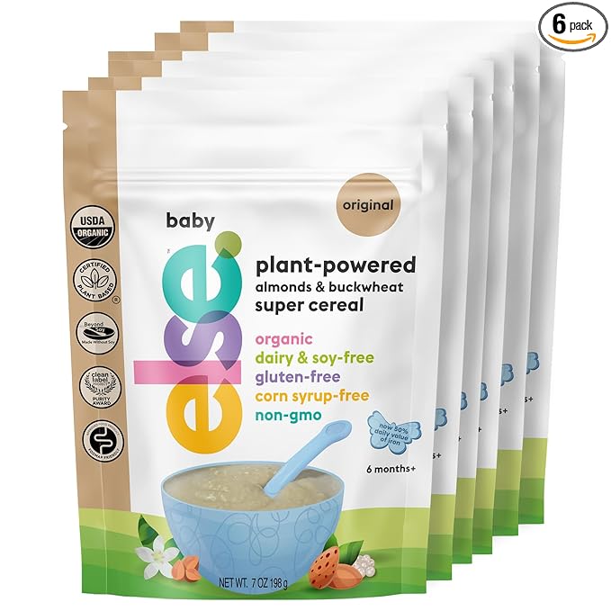 Else Nutrition Organic Baby Cereal 6+ Months Infants - Easy prep Wholefood Plant‑Powered Baby Cereal with Buckwheat, Gluten‑Free & Dairy‑Free, Purity Certified | Gentle Start (Original Pack of 6)