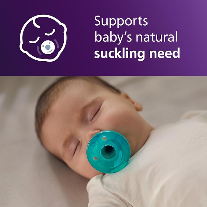 Philips Avent Soothie Baby Pacifiers - 100% Silicone Pacifiers for Babies 0-3 Months, One-Piece Design, BPA-Free, Extra Durable, Green, 4 Pack, Model SCF190/41