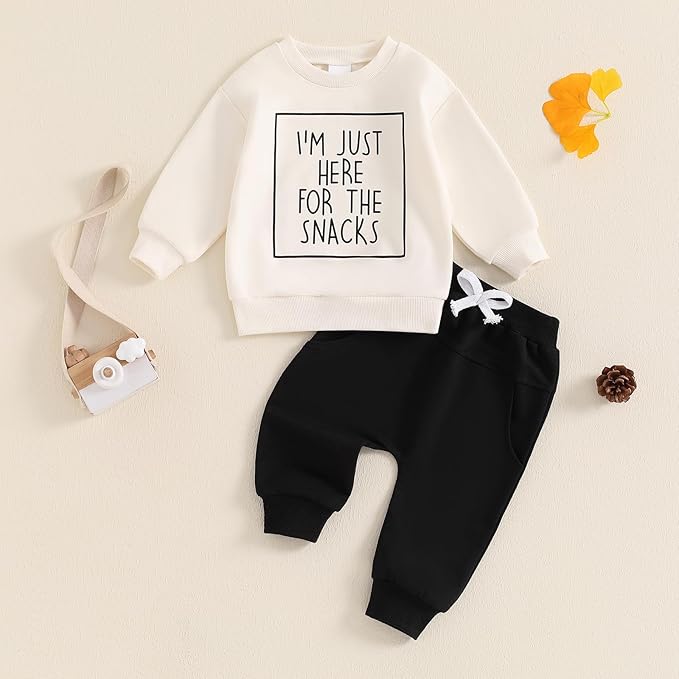 Baby Boy Fall Clothes Set Long Sleeve Letter Print Sweatshirt Pants Toddler Infant Outfits 6 12 18 24 Months 2T