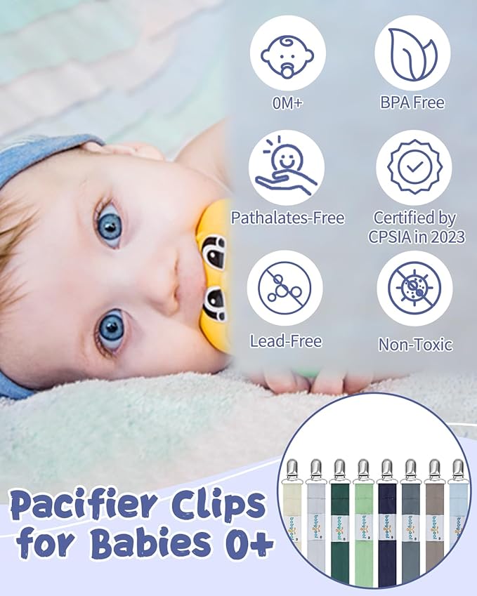 babygoal Baby Neutral Pacifier Clips, 8 Pack Binky Paci Holder Clips for Baby Boys and Girls Fits Most Pacifiers and Binkies 8MP41-B