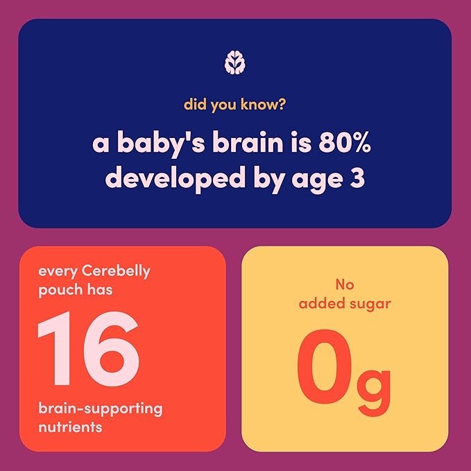 Cerebelly Organic Baby Food Pouches, Beet Carrot Blueberry Purees, 16 Nutrients, No Added Sugar, Fiber & Non-GMO, 4oz, 12 Pack