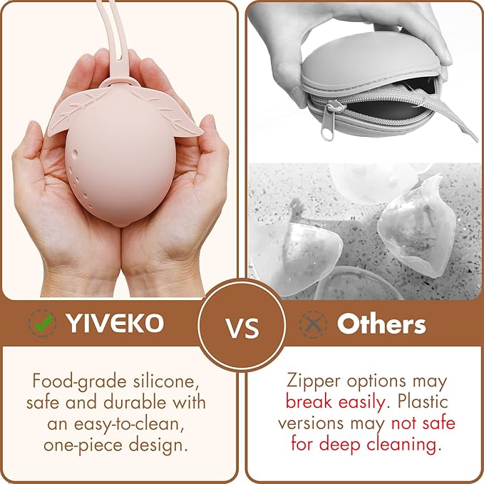 Silicone Pacifier Holder Case Binky Holder Baby Pacifier Case for Boys Girls Portable Silicone Paci Storage Pouch for Newborns 3 Pack-Ivory+Sage+Brown