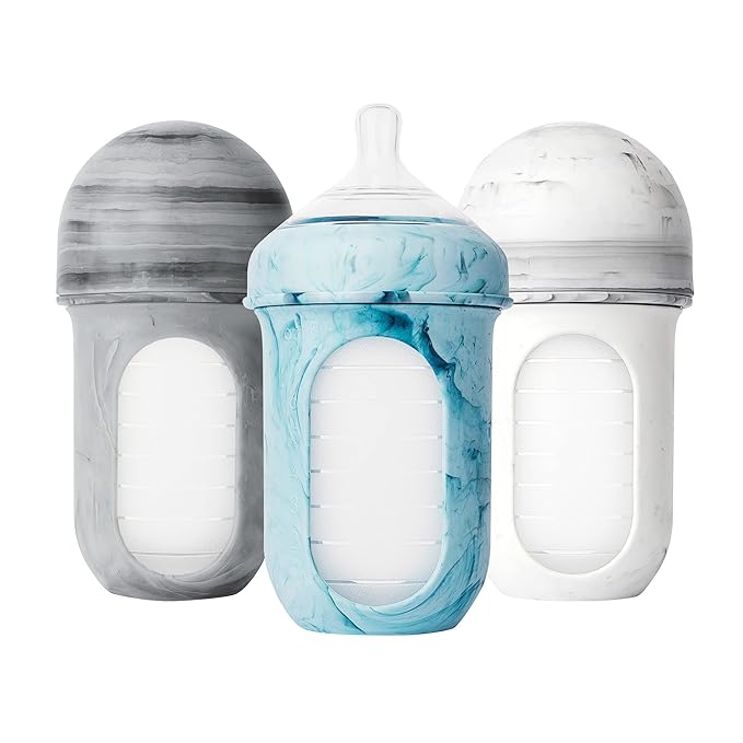 Boon Nursh Bottles - Silicone Baby Bottles Help Ease Colic Symptoms - Formula and Breast Milk Only Touch Food-Grade Silicone - Medium Flow - 8 Oz - Tie Dye